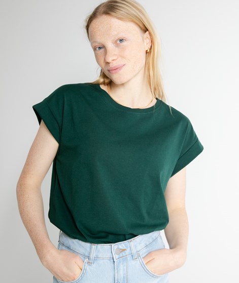 KAUF DICH GLÜCKLICH T-Shirt mit gekrempelten Ärmeln Piniengrün aus Bio-Baumwolle