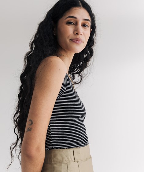 KAUF DICH GLÜCKLICH Top Schwarz und Weiß gestreift