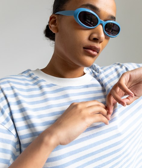 KAUF DICH GLÜCKLICH T-Shirt Weiß und Blau gestreift aus Bio-Baumwolle