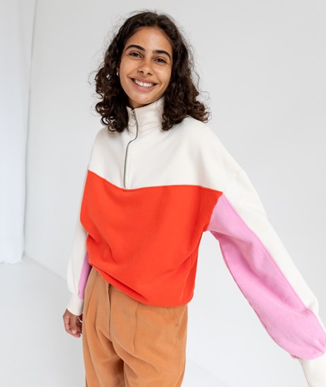 KAUF DICH GLÜCKLICH Zipper Sweater mehrfarbig Creme Rosa Rot