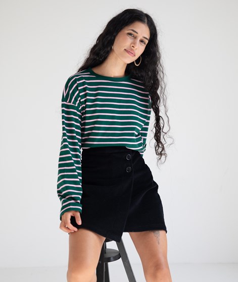 KAUF DICH GLÜCKLICH Longsleeve Dunkelgrün und Rosa gestreift aus Bio-Baumwolle