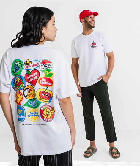 ON VACATION Fruit Stickers T-Shirt Weiß