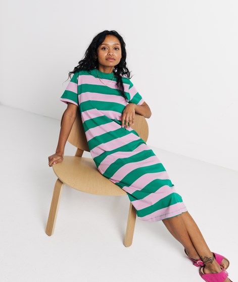 KAUF DICH GLÜCKLICH Kleid Rosa Grün gestreift aus Bio-Baumwolle