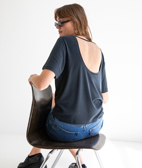 KAUF DICH GLÜCKLICH T-Shirt Rückenausschnitt Schwarz aus Modal (TENCEL™)