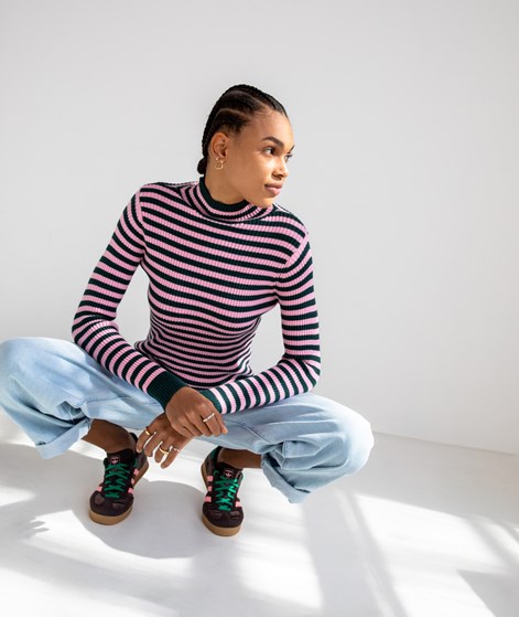 KAUF DICH GLÜCKLICH Pullover Rosa Dunkelgrün gestreift