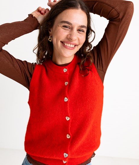 KAUF DICH GLÜCKLICH Strickweste Rot Herzknöpfe