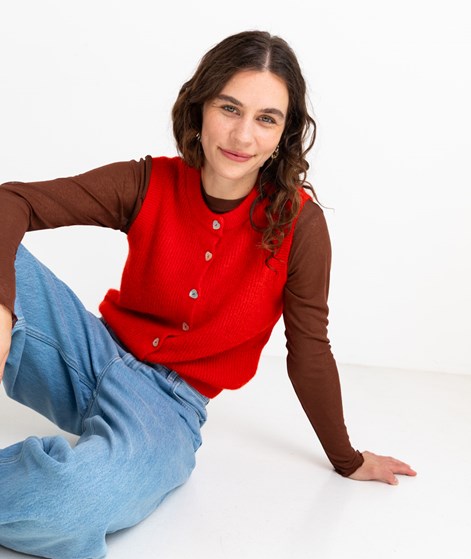 KAUF DICH GLÜCKLICH Strickweste Rot Herzknöpfe