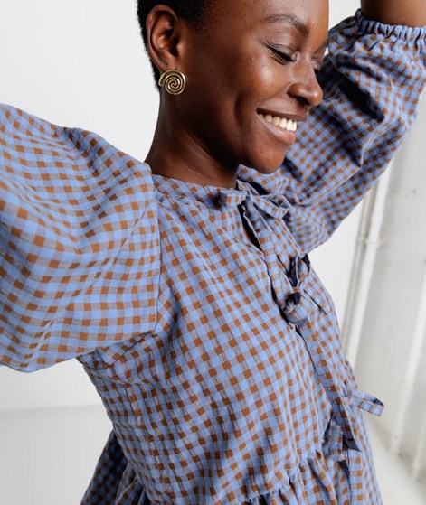 KAUF DICH GLÜCKLICH Blau Braun Bluse kariert