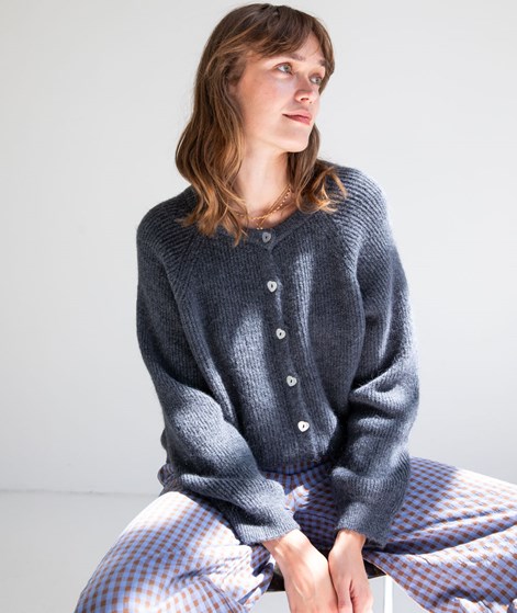 KAUF DICH GLÜCKLICH Herzknopf Cardigan Dunkelgrau