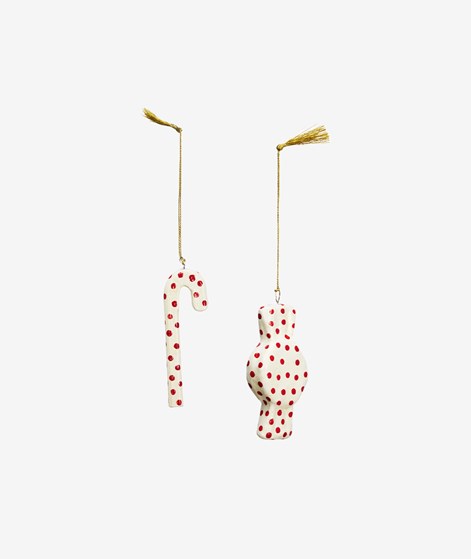 MADAM STOLTZ Papiermaché (2er-Set) Ornamente Weiß Rot