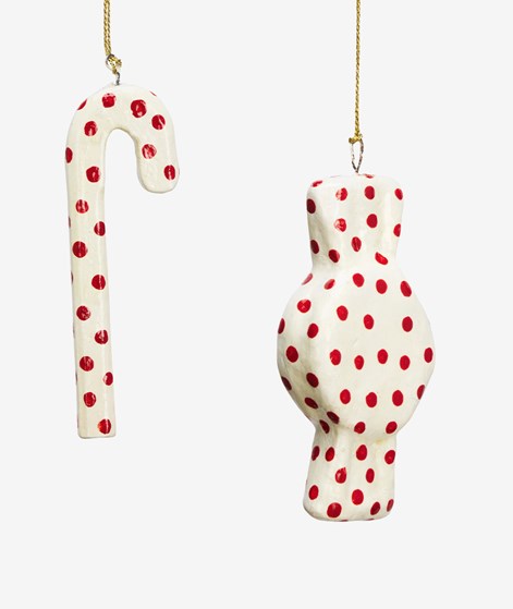 MADAM STOLTZ Papiermaché (2er-Set) Ornamente Weiß Rot