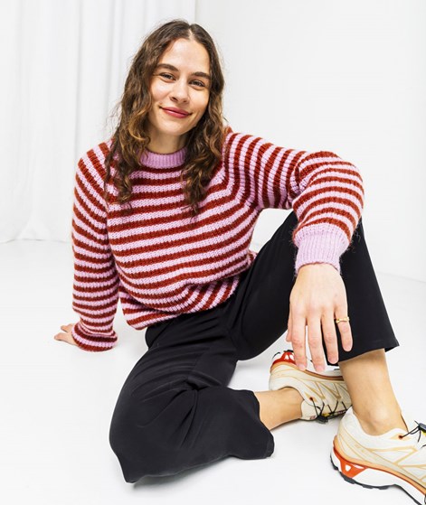 KAUF DICH GLÜCKLICH Pullover Rosa Bordeaux Streifen