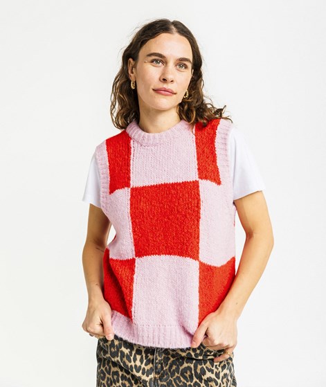 KAUF DICH GLÜCKLICH Pullunder Rot Rosa Karo