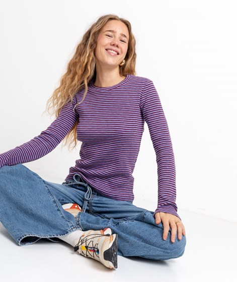 KAUF DICH GLÜCKLICH Longsleeve Blau Beere gestreift aus Bio-Baumwolle