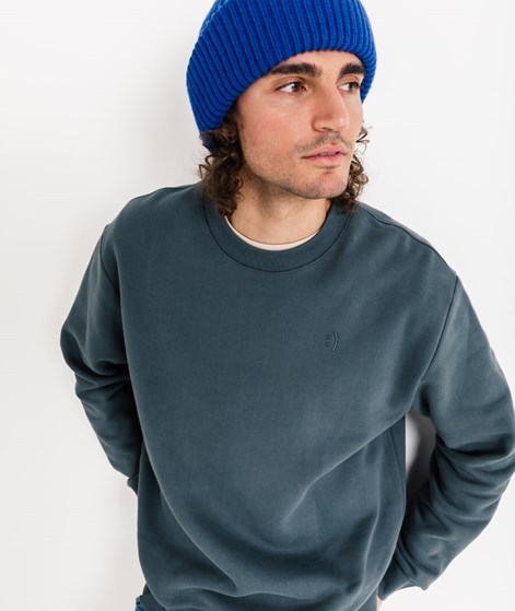 KAUF DICH GLÜCKLICH Sweater Smiley Taubenblau aus Bio-Baumwolle