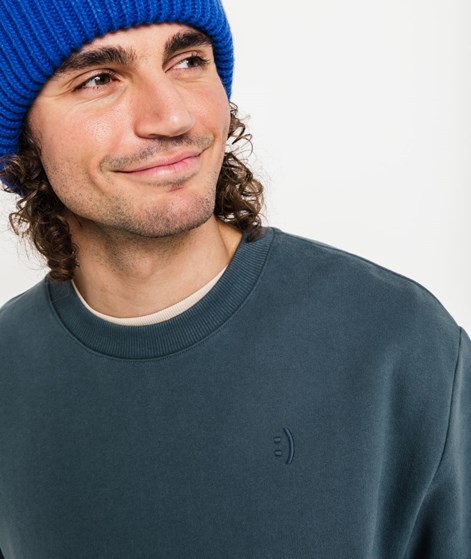 KAUF DICH GLÜCKLICH Sweater Smiley Taubenblau aus Bio-Baumwolle