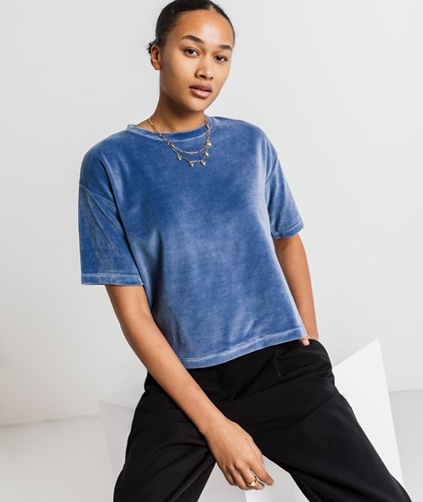 KAUF DICH GLÜCKLICH Samt-T-Shirt Blau